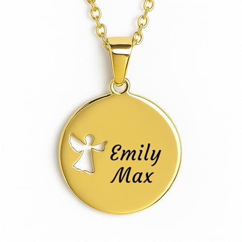 Personalisierte Kette Damen Familienkette mit Kindernamen oder Enkelkindern als Schutzengel Engelkette Geschenk für Mama oder Oma zum Geburtstag Muttertag Weihnachten oder Ostern (2 Namen vergoldet) von LaraZeidler Berlin