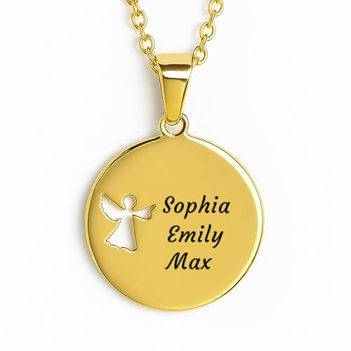 Personalisierte Kette Damen Familienkette mit Kindernamen oder Enkelkindern als Schutzengel Engelkette Geschenk für Mama oder Oma zum Geburtstag Muttertag Weihnachten oder Ostern (3 Namen vergoldet) von LaraZeidler Berlin