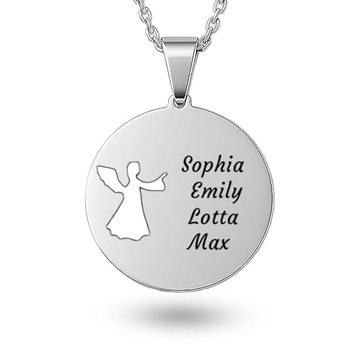 Personalisierte Kette Damen Familienkette mit Kindernamen oder Enkelkindern als Schutzengel Engelkette Geschenk für Mama oder Oma zum Geburtstag Muttertag Weihnachten oder Ostern (4 Namen) von LaraZeidler Berlin
