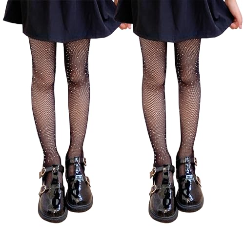2 Paar Schwarz Glitzerstrumpfhose,Glitzer Netzstrumpfhosen Fischernetz für Mädchen Kinder, Strumpfhose Glitzer Strumpfhose Mädchen für 7-12 Jahre,Netzstrumpfhose Glitzer für Partys,Performances von Laralily
