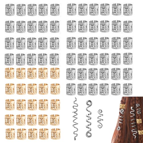 88 Stück Piraten Haarschmuck,Haarschmuck Pirat,Verstellbar Metall Cuffs Haar Flecht Ringe,Dreadlocks Schmuck Haarspiralen Clips,für Frauen Männer Zöpfe Dekoration(Gold,Silber) von Laralily