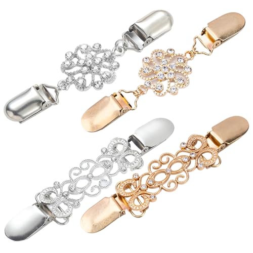 Broschen für Kleidung 4 Stück Clips für Kleidung Silberner Vintage-Kragenschal Cinch Clip Legierung Cardigan Clip Geeignet für Damen-Mädchen-Shirts Strickjacke Kleid(Gold Silber) von Laralily