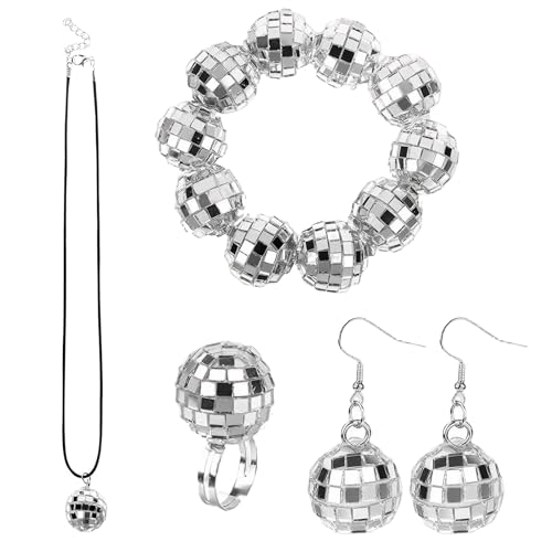 Laralily Discokugel Ohrringe 4er Set - Spiegelkugel Schmuck für Frauen & Mädchen - Party Accessoires im Retro-Disco-Stil von Laralily