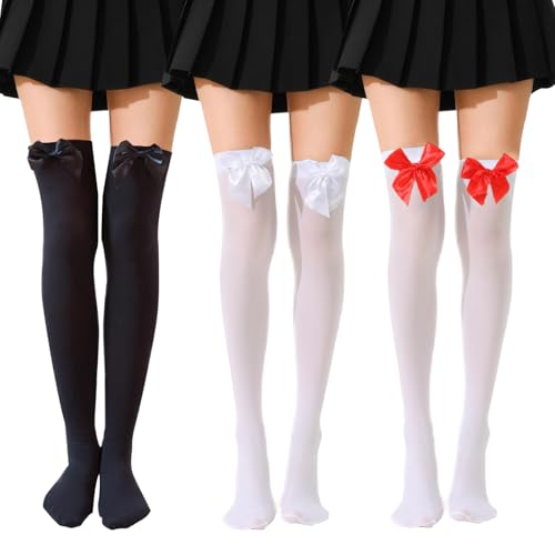 Laralily Damen Kniestrümpfe, Overknees Strümpfe, Nylonstrümpfe, Feinstrümpfe, Seidenstrümpfe, Verschiedenen Kleidungsstücken Kombiniert Werden (Schwarz,Rot,Weiß) 3 Paar von Laralily