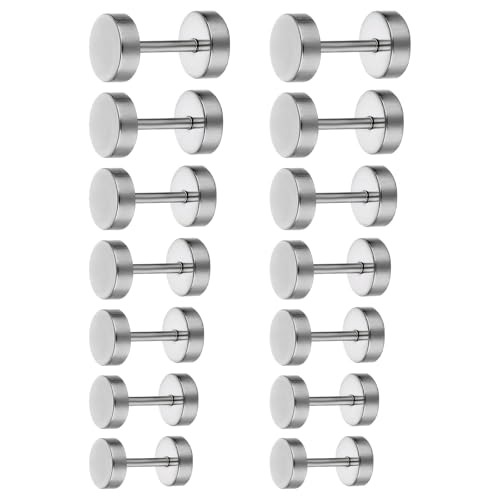 Laralily Fake Plug 7 Paare Fake Plugs Hohe Qualität Männer Ohrringe Edelstahl Hypoallergene Ohrringe Geeignet für Männer und Frauen für Helix Tragus Knorpel 3/4/5/6/7/8/9 mm(Stahlfarbe) von Laralily