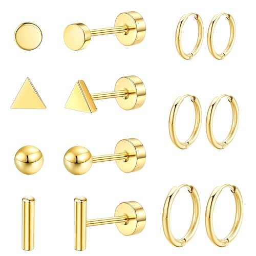 Medizinische Ohrstecker 7 Paare Ohrstecker Chirurgenstahl Ohrringe Titan Damen Ohrringe Aus Chirurgenstahl, Lichtecht, Modische Ohrringe In Mehreren Formen, Hypoallergen, Unisex (Gold) von Laralily