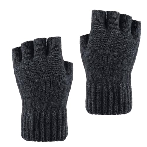 Larcele Alpaka-Wolle Herren Stulpen Wärmer Halbfinger Winter Handschuhe BZST-04 (Dunkelgrau) von Larcele