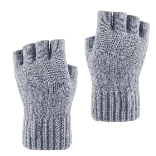 Larcele Alpaka-Wolle Herren Stulpen Wärmer Halbfinger Winter Handschuhe BZST-04 (Hellgrau) von Larcele