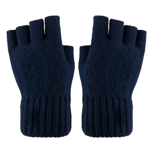 Larcele Alpaka-Wolle Herren Stulpen Wärmer Halbfinger Winter Handschuhe BZST-04 (Marineblau) von Larcele