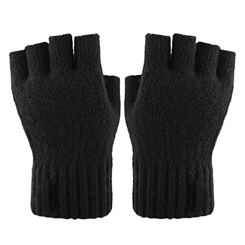 Larcele Alpaka-Wolle Herren Stulpen Wärmer Halbfinger Winter Handschuhe BZST-04 (Schwarz) von Larcele