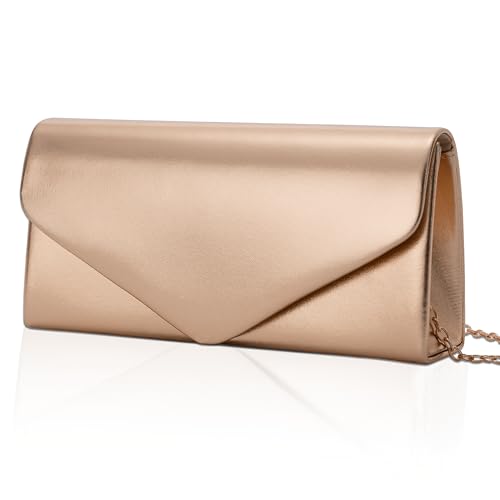Larcenciel Clutch Champagner Gold, Leder Handtaschen mit Abnehmbarer Kette, Elegant Umschlag Abendtasche, Mode Crossbody Tasche, Kleine Umhängetasche Damen für Hochzeit Party Prom Bankett, 22x11x5CM von Larcenciel