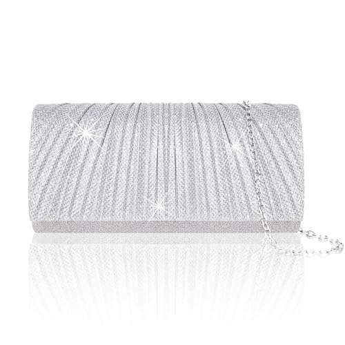 Larcenciel Clutch Silber, Glitzer Pailletten Tasche mit Abnehmbarer Kette, Elegant Envelope Handtasche, Glimmer Crossbody Schultertasche Umhängetasche für Hochzeit Party Bankett Feiertage (22x5x11cm) von Larcenciel
