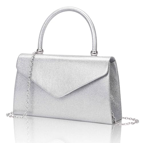 Larcenciel Clutch Silber, Wasserdichte Membran Damenhandtasche mit Abnehmbarer Kette, Glitzer Paillette Umhängetasche, Elegant Umschlag Abendtasche Mode Crossbody für Hochzeit Party Bankett 22x13x5CM von Larcenciel