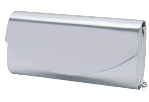 Larcenciel Clutch Silber, PU Leder Handtasche Damen mit Abnehmbarer Kette, Mode Lack Umhängetasche, Elegante Crossbody Tasche, Metallisch Abendtasche für Hochzeit Party Urlaub Date Bankett, 22x11x6CM von Larcenciel