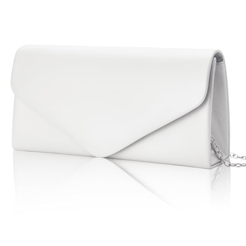 Larcenciel Clutch Weiße, Leder Handtaschen mit Abnehmbarer Kette, Elegant Envelope Abendtasche, Mode Crossbody Umschlag Tasche, Kleine Umhängetasche für Hochzeit, Party Prom Date Bankett, 22x11x5CM von Larcenciel