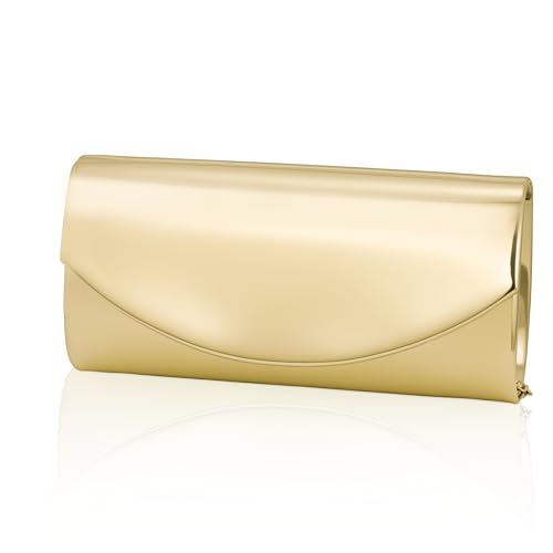 Larcenciel Clutch Gold, PU Leder Handtasche Damen mit Abnehmbarer Kette, Mode Lack Umhängetasche, Elegante Crossbody Tasche, Metallisch Abendtasche für Hochzeit Party Urlaub Date Bankett, 22x11x5CM von Larcenciel