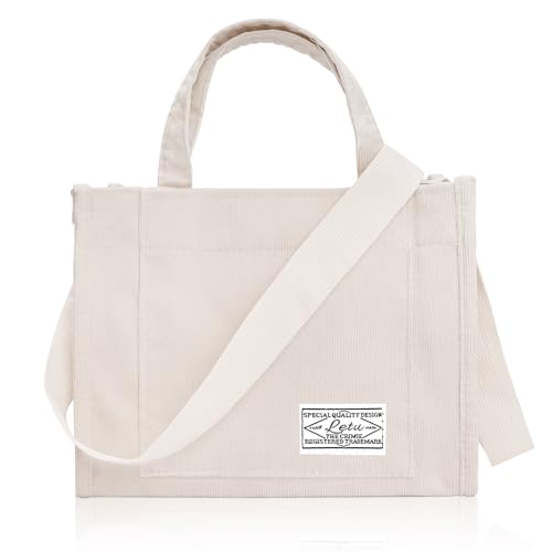 Larcenciel Cord Tasche Damen, Lässige Beige Umhängetasche Damen mit Verstellbarer Schultergurt, Stilvolle Multifunktion Schultertasche Handtasche Cord für Arbeit, Studium, Reisen, Einkaufen, 22×25×6cm von Larcenciel