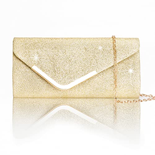 Larcenciel Damen Clutch, Glänzende Pailletten Abendtaschen mit Abnehmbarer Kette, Envelope Handtasche für Damen, Elegante Cross Body Umhängetasche für Hochzeit, Party, Bankett, Feiertage (Gold) von Larcenciel