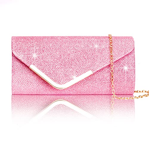 Larcenciel Damen Clutch, Glänzende Pailletten Abendtaschen mit Abnehmbarer Kette, Envelope Handtasche für Damen, Elegante Cross Body Umhängetasche für Hochzeit, Party, Bankett, Feiertage (Rosa) von Larcenciel