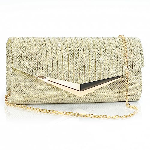 Larcenciel Damen Clutch, Glitzer Abendtasche mit Abnehmbarer Kette, Elegant Envelope Handtasche, Pailletten Umhängetasche (Gold) von Larcenciel