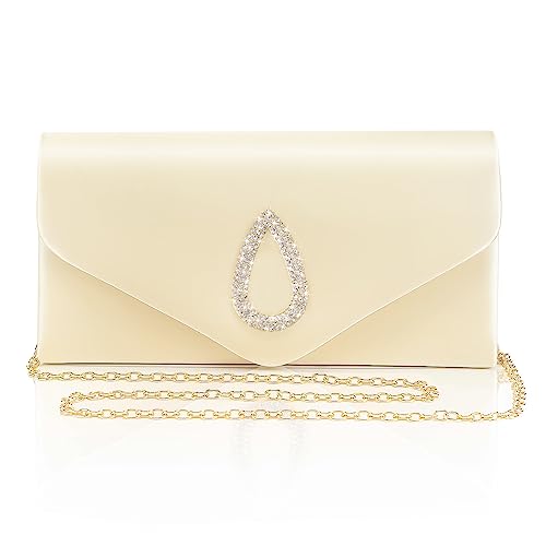 Larcenciel Damen Clutch, Glitzer Strass Abendtasche mit Abnehmbarer Kette, Elegant Satin Envelope Handtasche, Umschlag Crossbody Umhängetasche Tasche für Hochzeit, Party, Date (Gold, 22x5x11cm) von Larcenciel