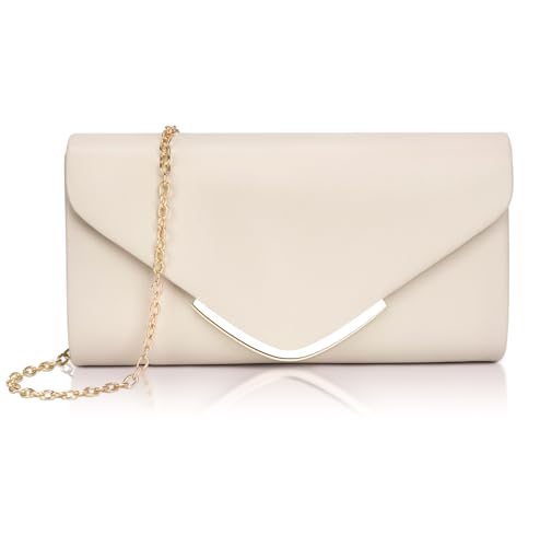 Larcenciel Damen Clutch, Nude Leder Handtaschen mit Abnehmbarer Kette, Elegant Envelope Abendtasche Mode Crossbody Umschlag Clutches Umhängetasche Tasche für Hochzeit Party Prom Date (22x11.7x4.8CM) von Larcenciel