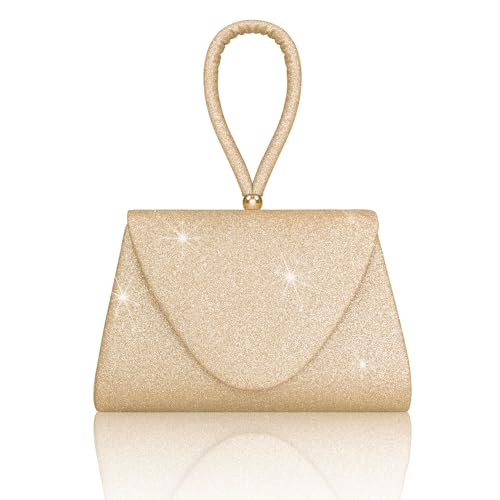 Larcenciel Gold Clutch, Glitzer Goldene Handtasche mit Abnehmbarer Kette, Metallisch Pailletten Abendtasche für Damen, Elegant Tasche Braut Schultertasche für Hochzeit Party Ferien Date, 20x4x13.6cm von Larcenciel