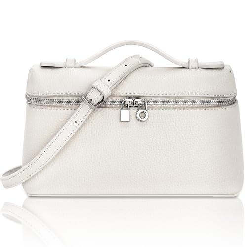 Larcenciel Handtasche Weiß, Kleine Quadratische Ledertasche mit Abnehmbarer Riemen, Elegant Crossbody Umhängetasche mit Tragegriff oben, Mini Clutch mit Reißverschluss für Hochzeit Party, 20x12x6CM von Larcenciel