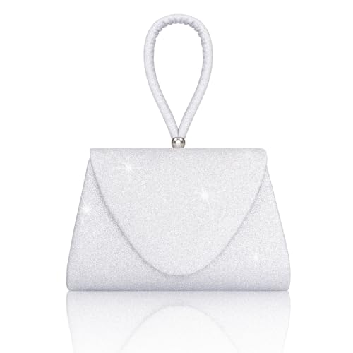 Larcenciel Silber Clutch, Glitzer Handtasche mit Abnehmbarer Kette, Metallisch Pailletten Abendtasche für Damen, Elegant Tasche Funkelnde Schultertasche für Hochzeit, Party, Ferien, Date, 20x4x13.6cm von Larcenciel