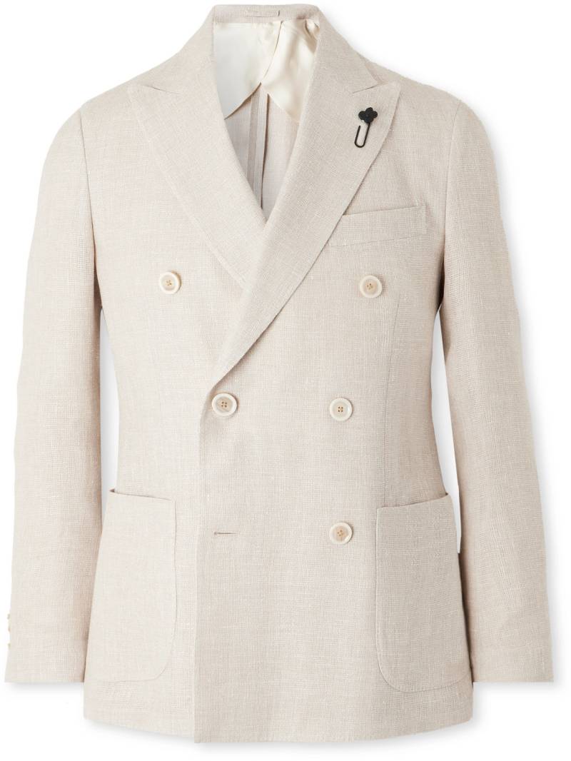 Lardini - Double-Breasted Linen and Wool-Blend Crepe Blazer - Men - Neutrals - IT 48 von Lardini
