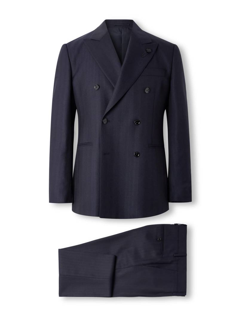 Lardini - Double-Breasted Striped Wool Suit - Men - Blue - IT 52 von Lardini