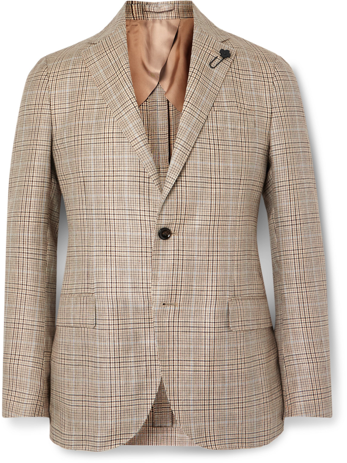 Lardini - Prince of Wales Checked Wool and Linen-Blend Blazer - Men - Brown - IT 56 Lardini - Prince of Wales Checked Wool and Linen-Blend Blazer - Men - Brown - IT 56 von Lardini