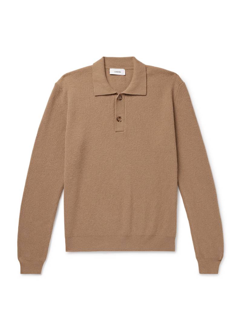 Lardini - Ribbed Virgin Wool and Cashmere-Blend Polo Sweater - Men - Neutrals - S von Lardini