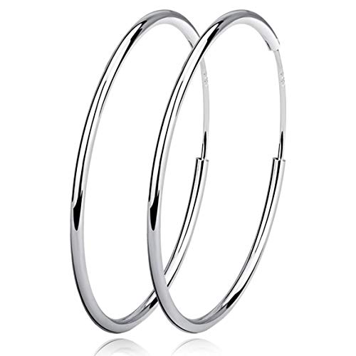 Lareina.C Damen Ohrringe RingVersilberung Groß Creolen Runde, Allergiefrei Ohrschmuck Silber 925 Stecker, Durchmesser 30 40 50 60MM (60mm)(MEHRWEG) von Lareina.C