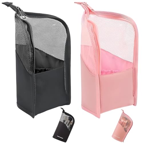 2er Set wasserdichte Schminktaschen，Reise Kosmetik Halter Make Up Bürsten Tasche，Mehrfach-Fach Organizer für Make-up Pinsel & Kosmetikstifte | Inkl. Reißverschluss & Tragegriff (Schwarz/Rosa) von LaresDay