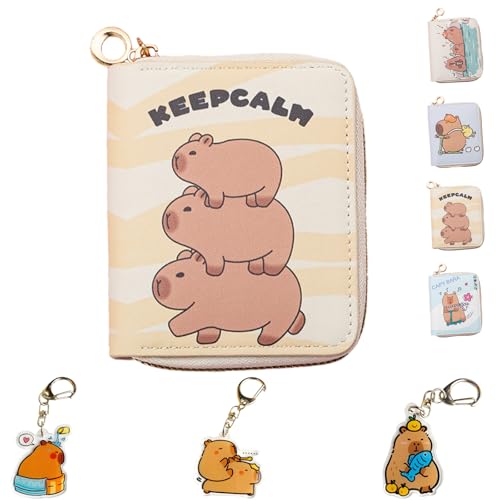LaresDay Capybara Geldbeutel für Kinder-Portemonnaie mit Schlüsselanhänger&Reißverschluss,Umhängbar für Schule/Reise+3 Stück Capybara Anhänger (Geschenkbox Jungen Mädchen 5-12 Jahre) (DREI Fischfine) von LaresDay