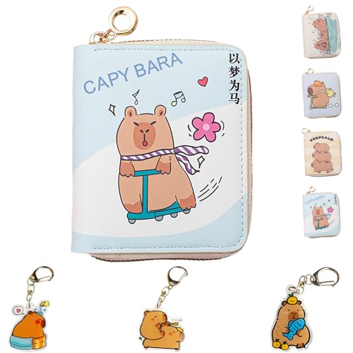 LaresDay Capybara Geldbeutel für Kinder-Portemonnaie mit Schlüsselanhänger&Reißverschluss,Umhängbar für Schule/Reise+3 Stück Capybara Anhänger (Geschenkbox Jungen Mädchen 5-12 Jahre) (Roller) von LaresDay