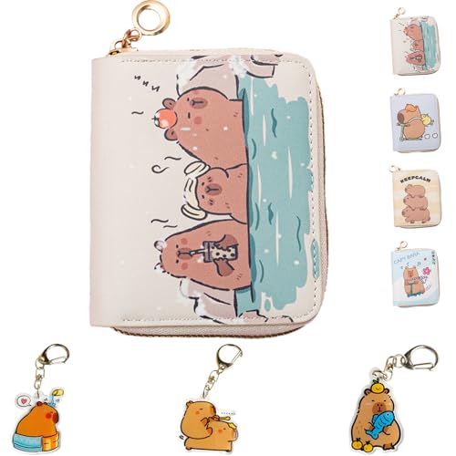 LaresDay Capybara Geldbeutel für Kinder-Portemonnaie mit Schlüsselanhänger&Reißverschluss,Umhängbar für Schule/Reise+3 Stück Capybara Anhänger (Geschenkbox Jungen Mädchen 5-12 Jahre) (Schwimmen) von LaresDay