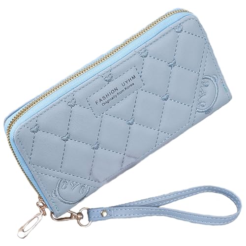LaresDay Geldbörse Damen groß Langformat | Portemonnaie mit Mehrschichtig Fächern & Reißverschluss|Ausweisfach und Kartenhüllen |Liebe Prägung | Kunstleder | Handy |Münzfach (Blau) von LaresDay