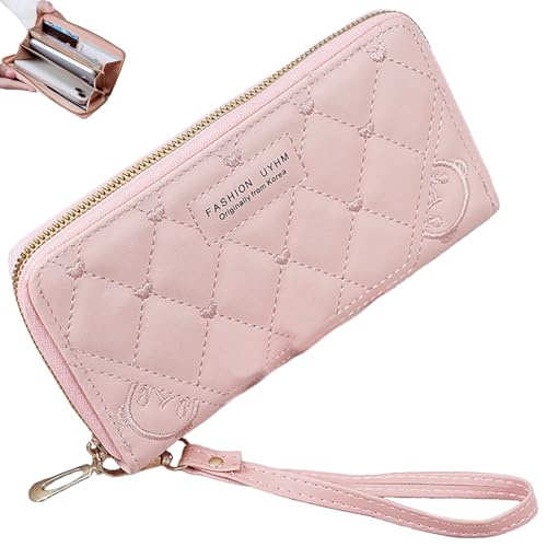 LaresDay Geldbörse Damen groß Langformat | Portemonnaie mit Mehrschichtig Fächern & Reißverschluss|Ausweisfach und Kartenhüllen |Liebe Prägung | Kunstleder | Handy |Münzfach (Rosa) von LaresDay