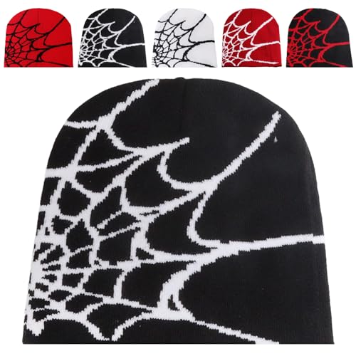 LaresDay Harajuku Y2K Cap - Spider Web MEA Culpa Print Strickbeanie in Pink | Baumwoll Mütze Unisex für Street Fashion (DE/NL/SE/PL, Alphanumerisch, S, L, Schwarz + Weiß) von LaresDay