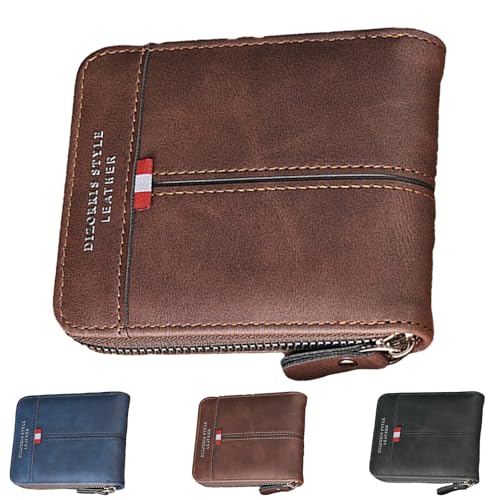 LaresDay Herren Leder-Geldbörse Querformat mit Klappe | Geldbeutel Brieftasche Portemonnaie Portmonee | RFID-Schutz & 6 Kartenfächer | Maße 12 x 9.5 x 2.5 cm (Kaffeefarbe) von LaresDay