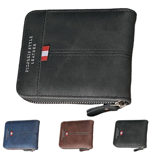 LaresDay Herren Leder-Geldbörse Querformat mit Klappe | Geldbeutel Brieftasche Portemonnaie Portmonee | RFID-Schutz & 6 Kartenfächer | Maße 12 x 9.5 x 2.5 cm (schwarz) von LaresDay