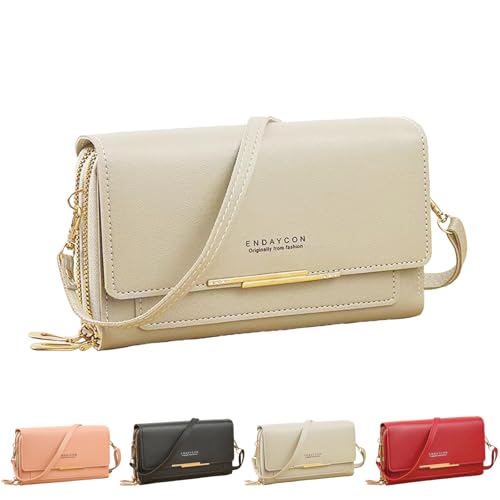 LaresDay Klein Handy Umhängetasche Geldbörse Handytasche zum | PU Leder Portemonnaie mit Kartenfächern & Zippermünzfach | Abnehmbarer Verstellbarer Schultergurt (Grau) von LaresDay