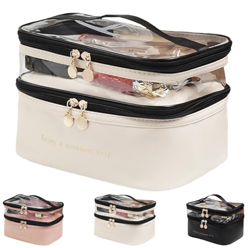 LaresDay Kosmetiktasche Groß Reise Make up Tasche | Leder Wasserdicht Schminktasche mit Make-up Pinsel Fächern | Kulturtasche für Damen/Mädchen mit Griff | Kosmetikkoffer Travel Essentials (Weiß) von LaresDay