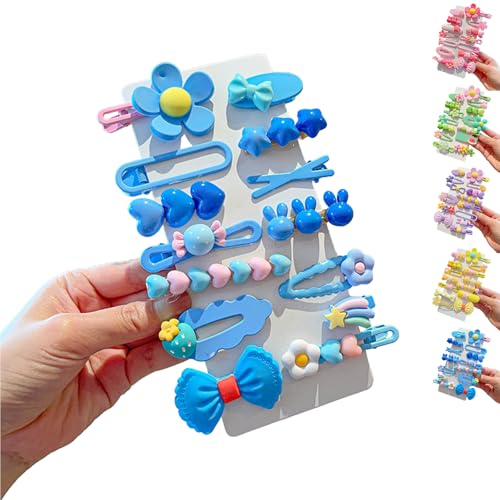 LaresDay Niedliche Haarspangen Set für Mädchen - 14 Stück mit Blumen, Früchten & Tieren - Rutschfeste Metallclips (Blau) von LaresDay