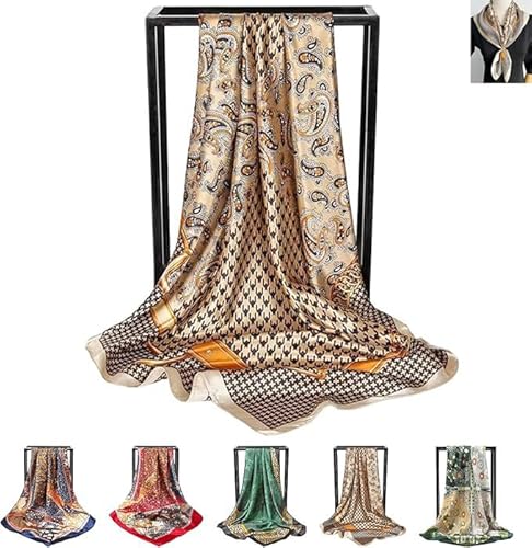 LaresDay Seidenschal Damen 90x90cm Hochglanz Satin Seidenmaterial Multifunktionell als Halstuch/Kopftuch/Tuchkleid für Büro/Abendparty/Reise Geschenkidee Leicht & Pflegeleicht (Braun 1003) von LaresDay