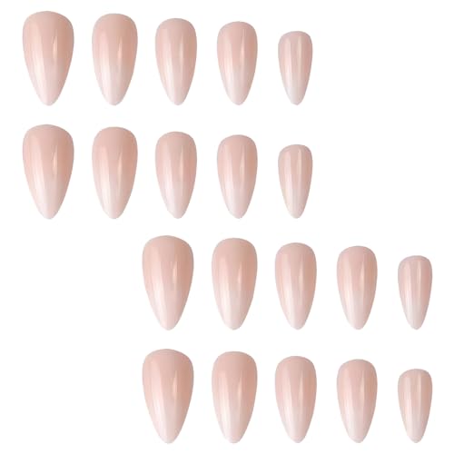 28 Stück Press on Nails Kurz Almond, 14-Größe Fake Nails Französisch Soft Gel Press Ons, Almond Nude Gradient White Fake Nails Full Cover Kunstnägel mit Nagelkleber Für Frauen & Mädchen von Larfraecy