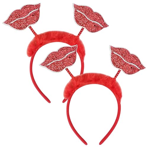 2PCS Valentinstag Dekoration Haarbänder,Rotes Pailletten-Stirnband Hochzeit Prom Dress Up Stirnband für Neujahrsfest Party Foto Requisite für Frauen und Mädchen (style 2) von Larfraecy