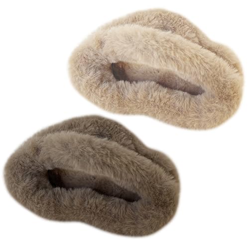 2Pcs Weicher Plüsch Haarklammern,Mittelgroß Elegant Haarspangen,Flauschig Haar-Styling-Zubehör,Niedliche Rutschfest Kunststoff Haarnadeln,Mädchen Frauen Damen Haarklaue (Khaki,Coffee) von Larfraecy